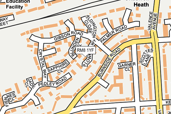 RM8 1YF map - OS OpenMap – Local (Ordnance Survey)