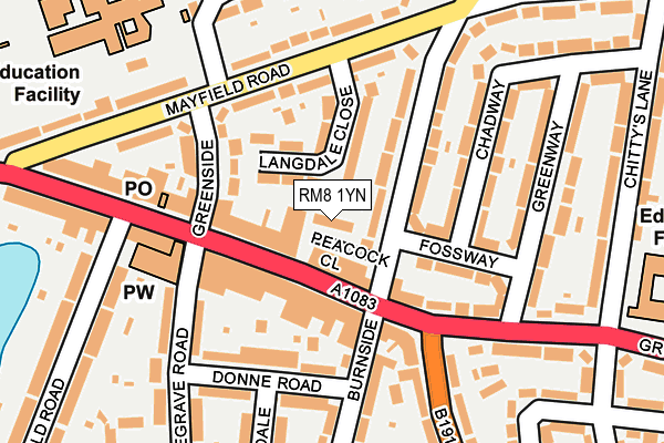 RM8 1YN map - OS OpenMap – Local (Ordnance Survey)