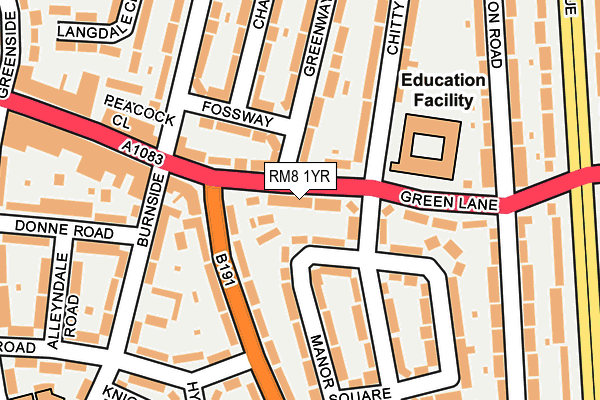 RM8 1YR map - OS OpenMap – Local (Ordnance Survey)