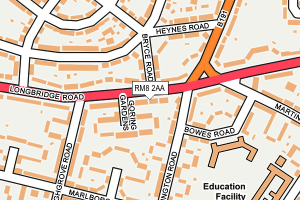 RM8 2AA map - OS OpenMap – Local (Ordnance Survey)