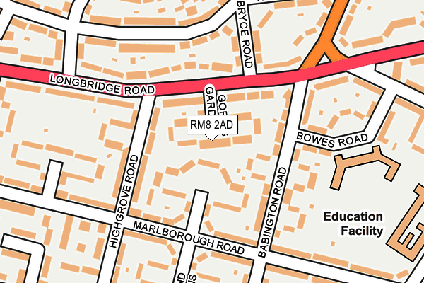 RM8 2AD map - OS OpenMap – Local (Ordnance Survey)