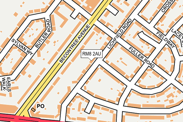 RM8 2AU map - OS OpenMap – Local (Ordnance Survey)