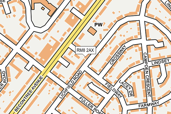 RM8 2AX map - OS OpenMap – Local (Ordnance Survey)