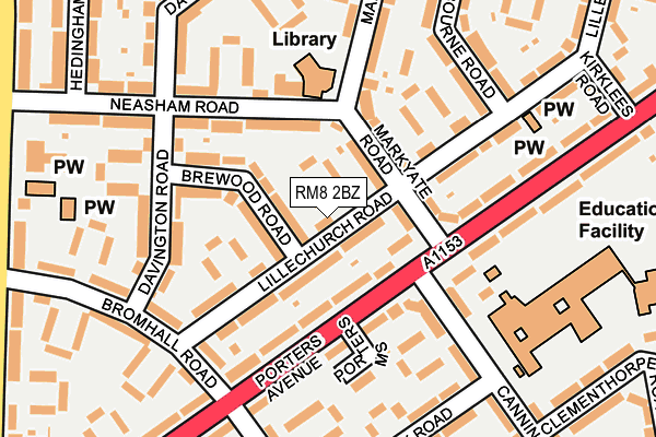 RM8 2BZ map - OS OpenMap – Local (Ordnance Survey)