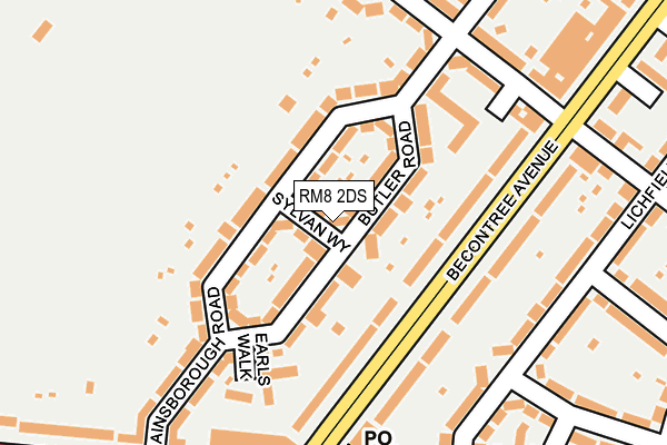 RM8 2DS map - OS OpenMap – Local (Ordnance Survey)