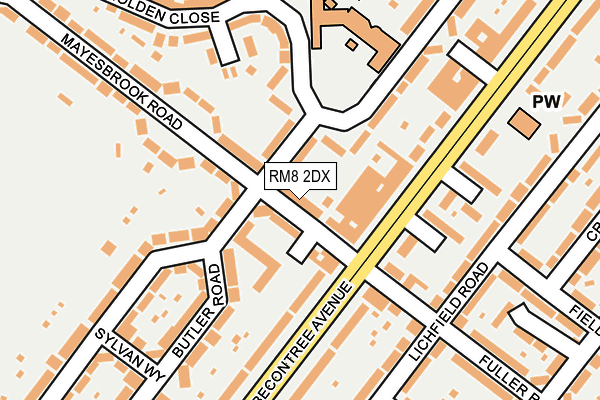 RM8 2DX map - OS OpenMap – Local (Ordnance Survey)