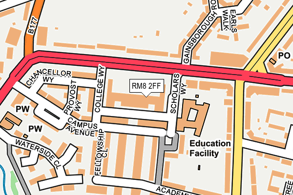 RM8 2FF map - OS OpenMap – Local (Ordnance Survey)
