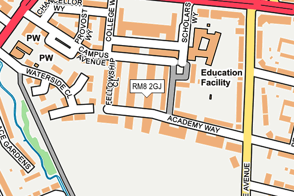 RM8 2GJ map - OS OpenMap – Local (Ordnance Survey)