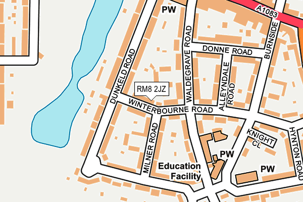 RM8 2JZ map - OS OpenMap – Local (Ordnance Survey)