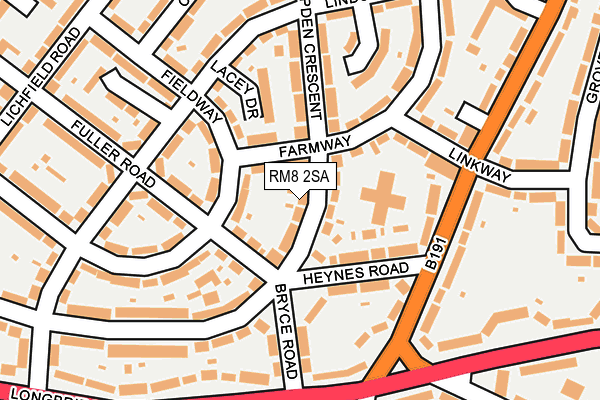 RM8 2SA map - OS OpenMap – Local (Ordnance Survey)