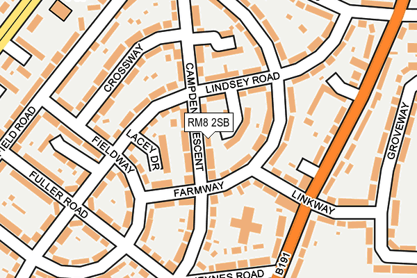 RM8 2SB map - OS OpenMap – Local (Ordnance Survey)