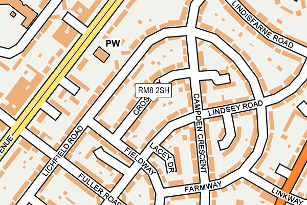 RM8 2SH map - OS OpenMap – Local (Ordnance Survey)