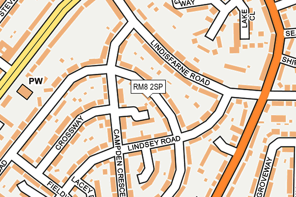 RM8 2SP map - OS OpenMap – Local (Ordnance Survey)