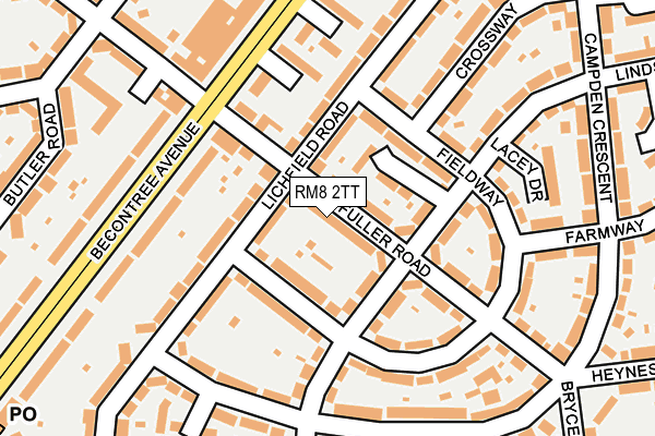 RM8 2TT map - OS OpenMap – Local (Ordnance Survey)