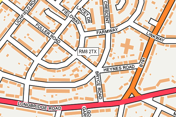 RM8 2TX map - OS OpenMap – Local (Ordnance Survey)