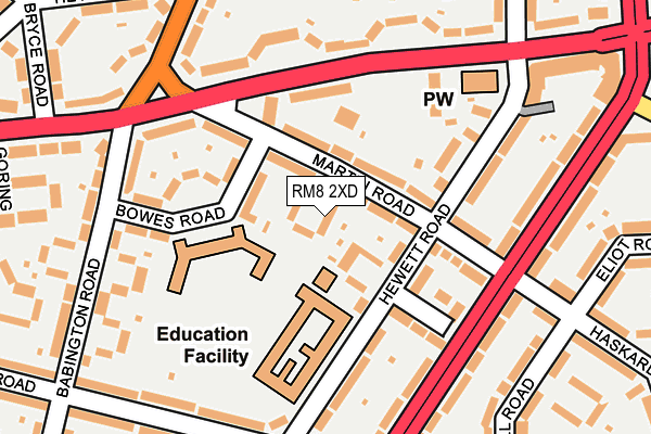 RM8 2XD map - OS OpenMap – Local (Ordnance Survey)