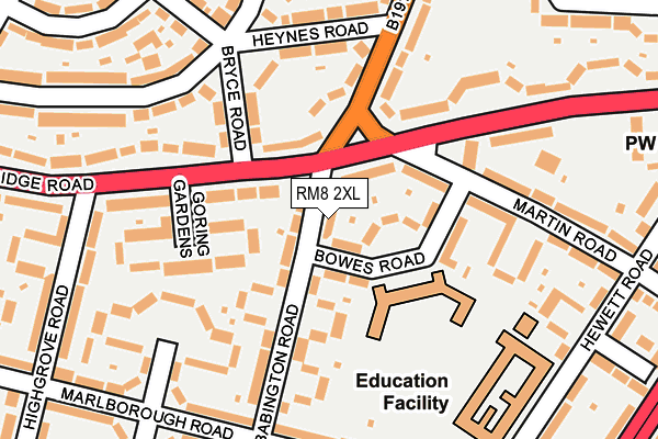 RM8 2XL map - OS OpenMap – Local (Ordnance Survey)