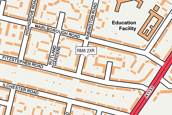 RM8 2XR map - OS OpenMap – Local (Ordnance Survey)