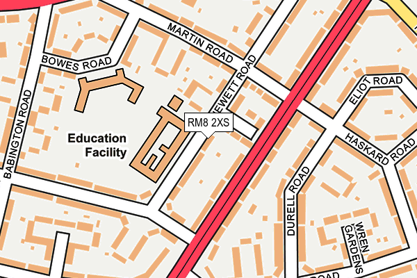 RM8 2XS map - OS OpenMap – Local (Ordnance Survey)