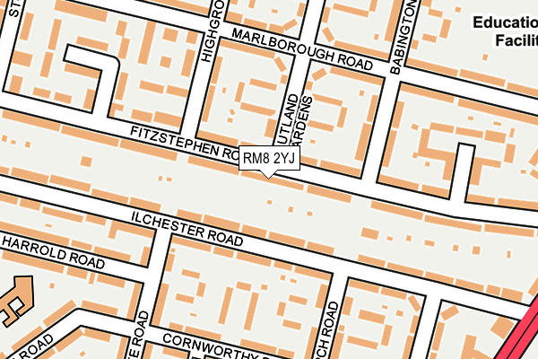 RM8 2YJ map - OS OpenMap – Local (Ordnance Survey)