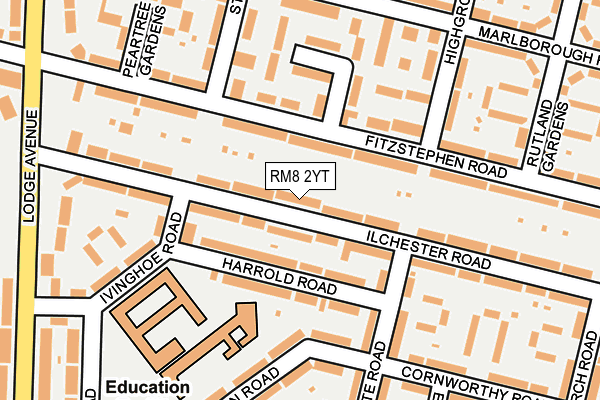 RM8 2YT map - OS OpenMap – Local (Ordnance Survey)