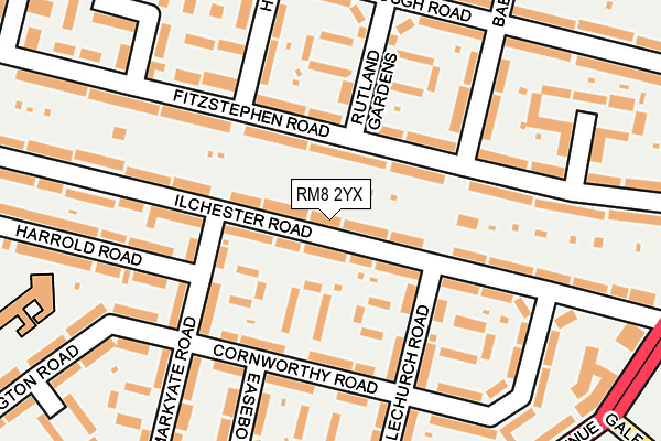 RM8 2YX map - OS OpenMap – Local (Ordnance Survey)