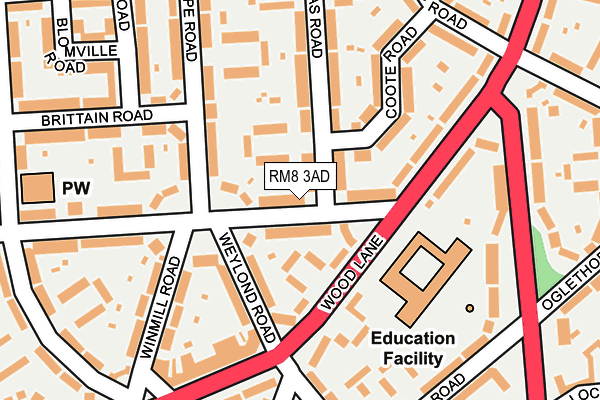 RM8 3AD map - OS OpenMap – Local (Ordnance Survey)