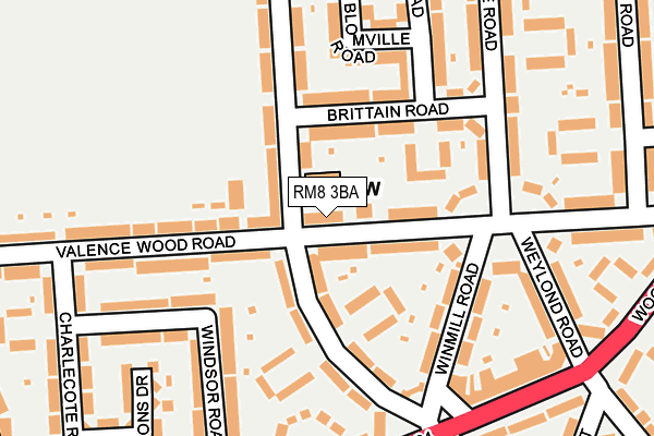 RM8 3BA map - OS OpenMap – Local (Ordnance Survey)