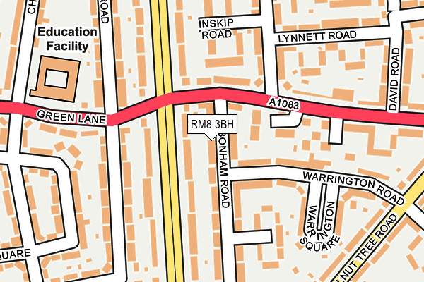 RM8 3BH map - OS OpenMap – Local (Ordnance Survey)