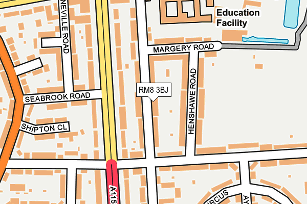 RM8 3BJ map - OS OpenMap – Local (Ordnance Survey)