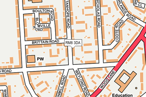 RM8 3DA map - OS OpenMap – Local (Ordnance Survey)