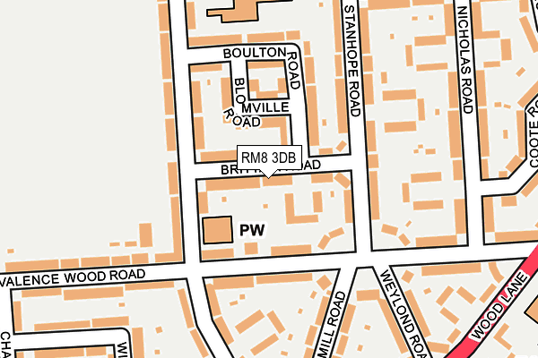 RM8 3DB map - OS OpenMap – Local (Ordnance Survey)