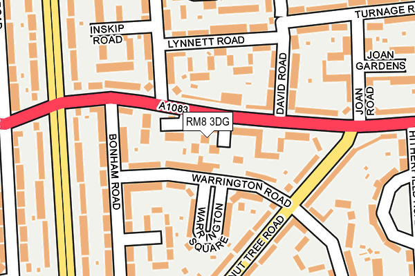 RM8 3DG map - OS OpenMap – Local (Ordnance Survey)