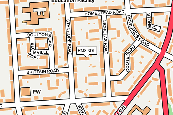 RM8 3DL map - OS OpenMap – Local (Ordnance Survey)