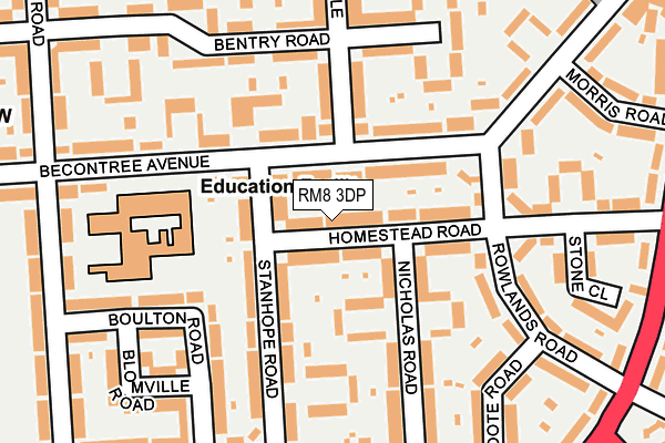 RM8 3DP map - OS OpenMap – Local (Ordnance Survey)