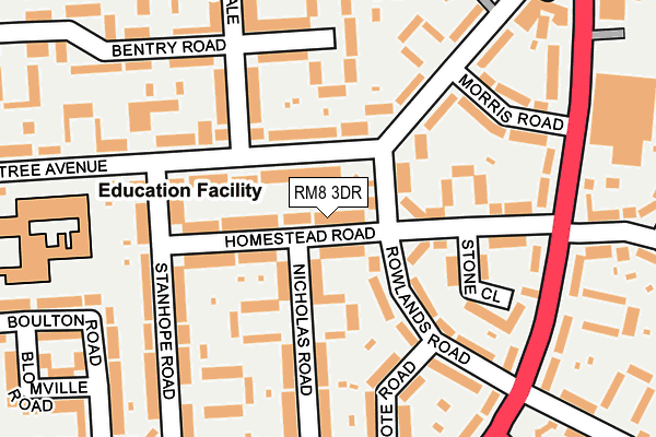 RM8 3DR map - OS OpenMap – Local (Ordnance Survey)
