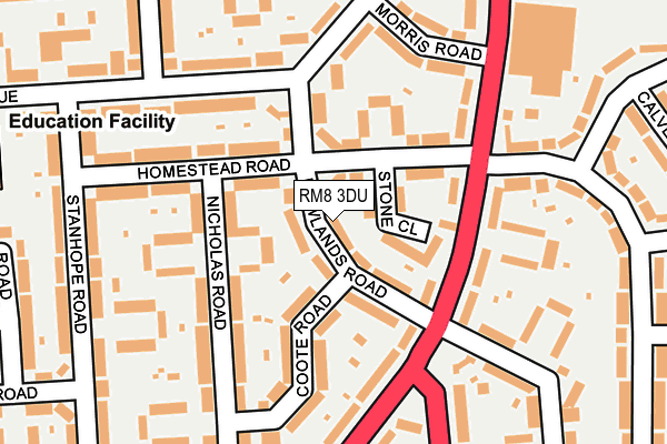 RM8 3DU map - OS OpenMap – Local (Ordnance Survey)