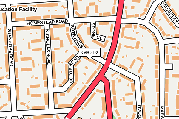 RM8 3DX map - OS OpenMap – Local (Ordnance Survey)