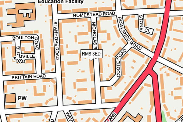 RM8 3ED map - OS OpenMap – Local (Ordnance Survey)