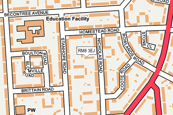 RM8 3EJ map - OS OpenMap – Local (Ordnance Survey)