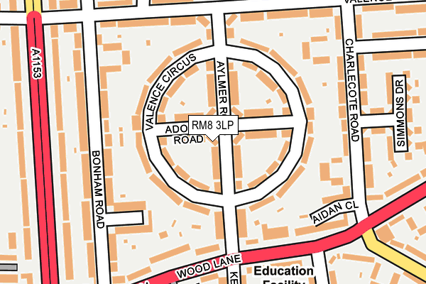 RM8 3LP map - OS OpenMap – Local (Ordnance Survey)