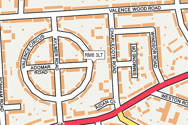 RM8 3LT map - OS OpenMap – Local (Ordnance Survey)