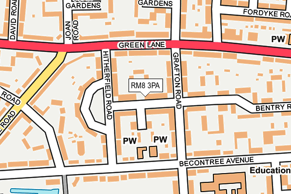 RM8 3PA map - OS OpenMap – Local (Ordnance Survey)