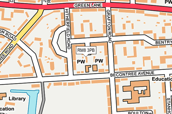 RM8 3PB map - OS OpenMap – Local (Ordnance Survey)