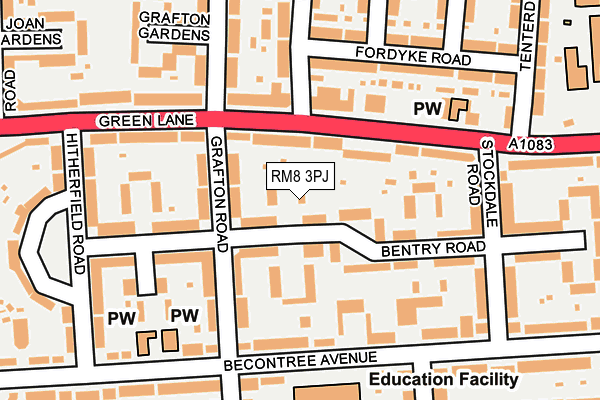 RM8 3PJ map - OS OpenMap – Local (Ordnance Survey)