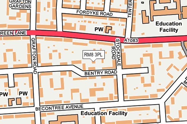 RM8 3PL map - OS OpenMap – Local (Ordnance Survey)