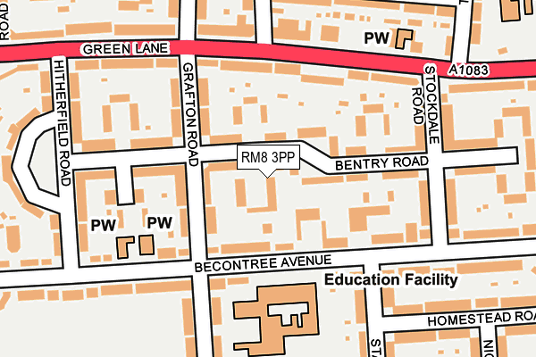 RM8 3PP map - OS OpenMap – Local (Ordnance Survey)