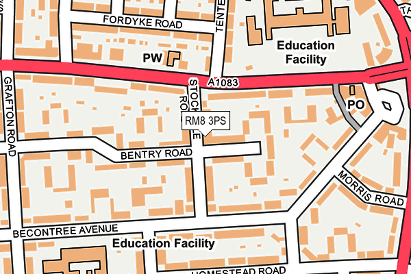 RM8 3PS map - OS OpenMap – Local (Ordnance Survey)