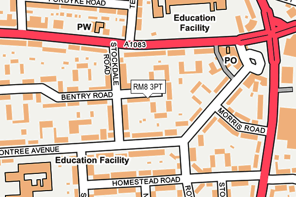 RM8 3PT map - OS OpenMap – Local (Ordnance Survey)