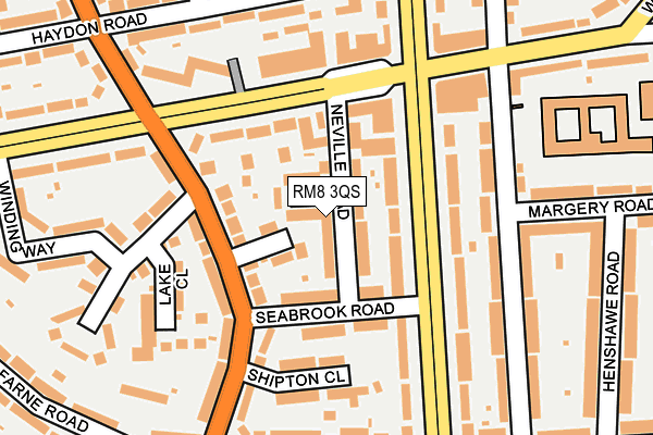 RM8 3QS map - OS OpenMap – Local (Ordnance Survey)